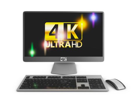 Modern computer with an inscription on the screen 4K. 3d rendering with Clipping Path.