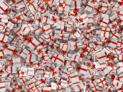 Background consisting of a huge number of gift boxes. 3d render