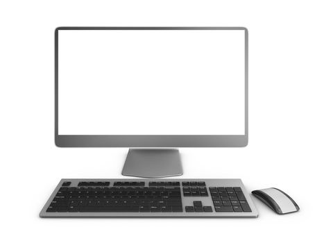 Modern computer with a white screen. 3d rendering.