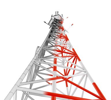 Modern telecomunication tower on a white background. 3d rendering.