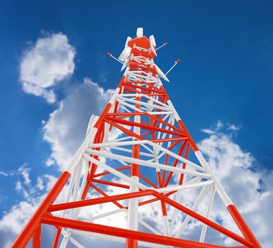 Modern telecommunications tower against the sky. 3d rendering.