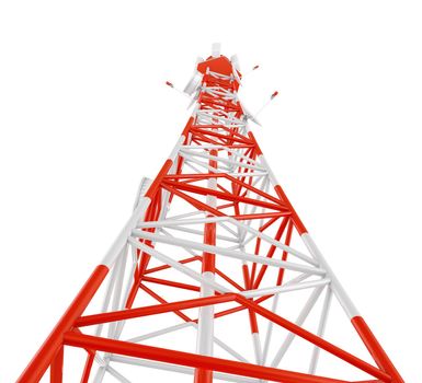 Modern telecomunication tower on a white background. 3d rendering.