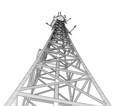 Modern telecomunication tower on a white background. 3d rendering.