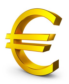 Volumetric euro sign of gold color. 3d rendering.