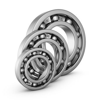 View of a ball bearings in a cut. 3D render.
