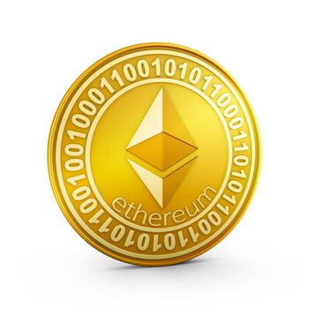 A coin of the ethereum on a white background. 3d rendering.