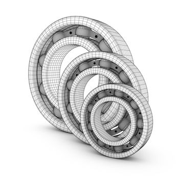 View of ball bearings structures in a cut. 3D render.