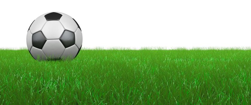 Soccer ball on the grass, on a white background. 3D render.