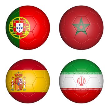 Four balls with the image of the flags of countries, the cup of the championship of football. 3d rendering.