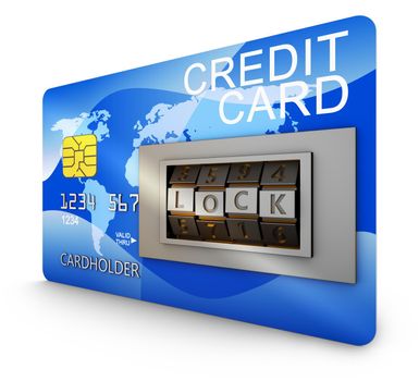 Bank card with combination lock. 3d rendering.