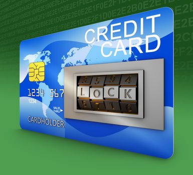Bank card with combination lock. 3d rendering.