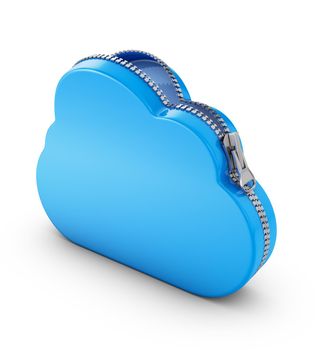 Cloud with zipper on white background. 3D rendering.