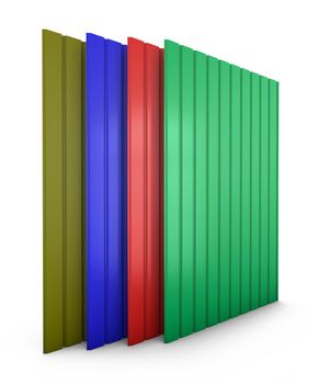 a stack of colored metal profile sheets. 3d render.