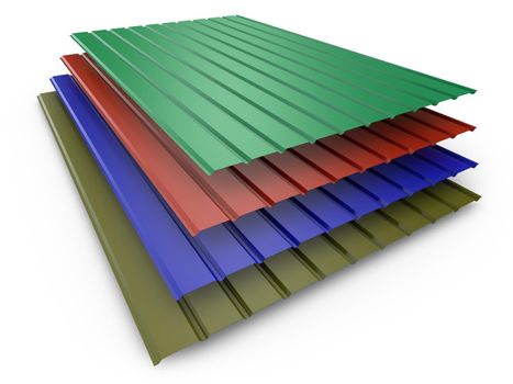 a stack of colored metal profile sheets. 3d render.