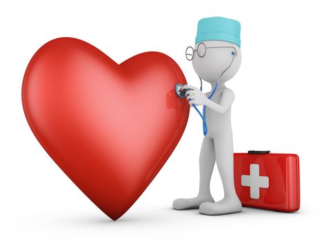 doctor with a stethoscope and a red heart. 3d rendering.