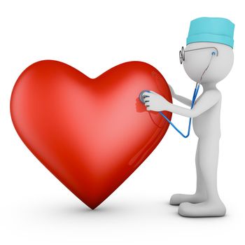 doctor with a stethoscope and a red heart. 3d rendering.