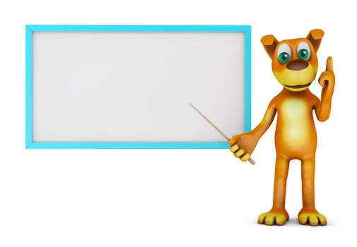 Brown dog points on the board. 3d rendering.