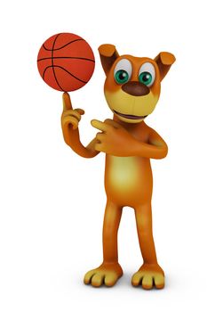dog holds the ball for the game of basketball. 3d render.