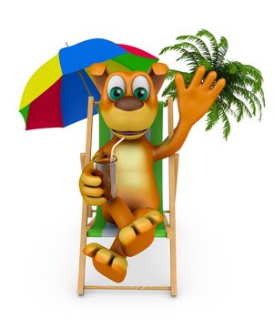The dog is sitting on a deckchair. 3d rendering.