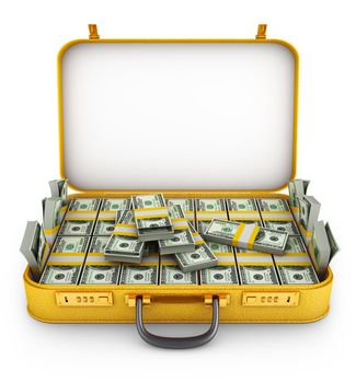 A bundle of dollars inside the suitcase. 3d rendering.