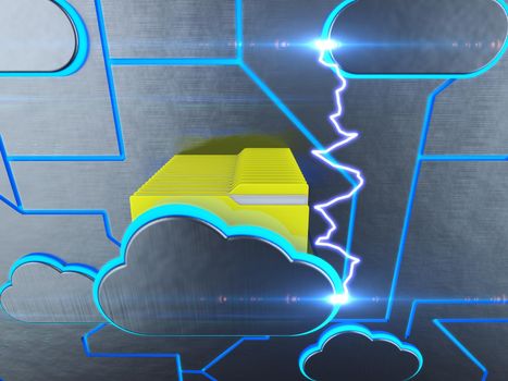A drawer in the form of a cloud with folders. 3d rendering.