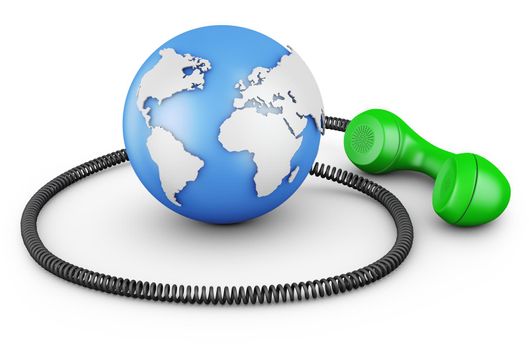 The globe with a handset. 3d rendering.