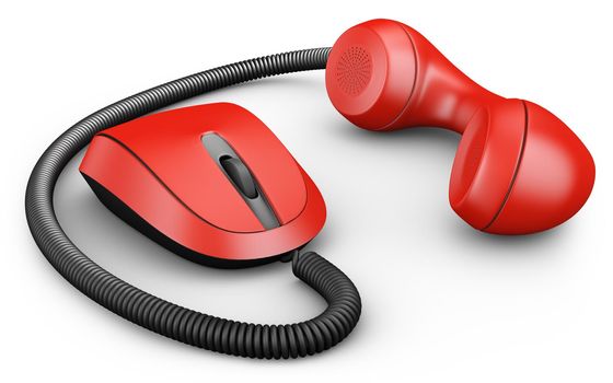 The handset is connected to a computer mouse. 3d rendering.