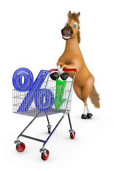 Horse with a shopping trolley and percent. 3D rendering