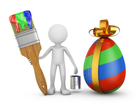 The man with the brush close to Easter egg.3d render.