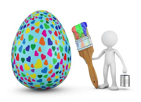 The man with the brush close to Easter egg.3d render.