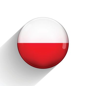 Glass light ball with flag of Poland. Round sphere, template icon. Polish national symbol. Glossy realistic ball, 3D abstract vector illustration highlighted on a white background. Big bubble.