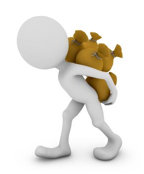The person is carrying full bags. 3d rendering.