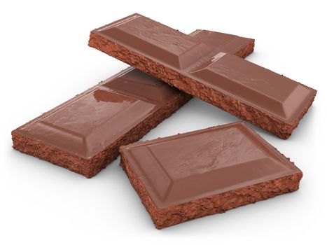 pieces of a chocolate bar. 3d rendering.