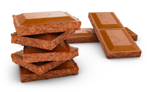 pieces of a chocolate bar. 3d rendering.