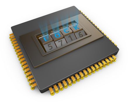 Processor with a combination lock. 3d rendering.