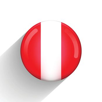 Glass light ball with flag of Peru. Round sphere, template icon. Peruvian national symbol. Glossy realistic ball, 3D abstract vector illustration highlighted on a white background. Big bubble.