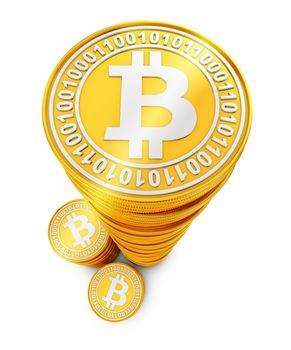 Top view of stacks of coins of bitcoins. 3d rendering.
