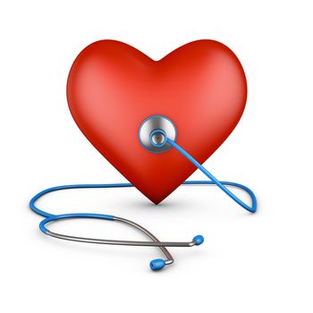 Stethoscope and red heart on a white background. 3d rendering.