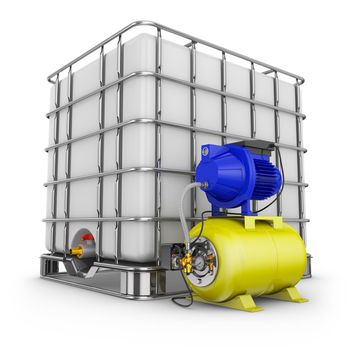 Pump station and water tank. 3d rendering.