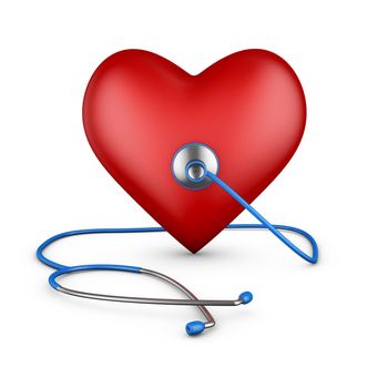 Stethoscope and red heart on a white background. 3d rendering.