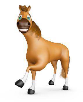 Cheerful horse on a white background. 3d rendering.