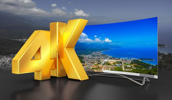 Ultra HD TV with a view of the beautiful coastline, 3D rendering. The reference image from my portfolio: