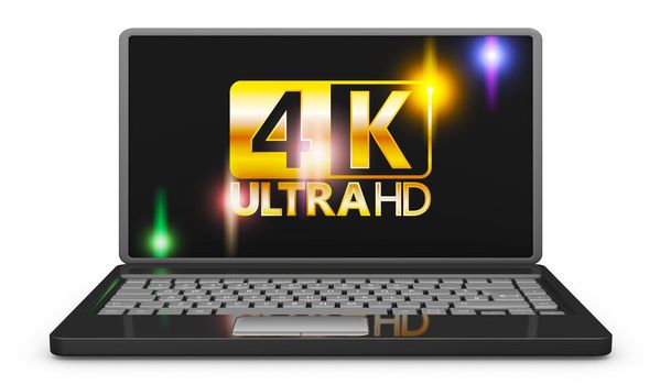 4K laptop on a white background, 3d render.