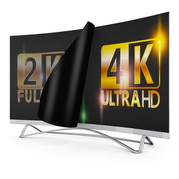modern TV with 2K and 4K Ultra HD inscription on the screen