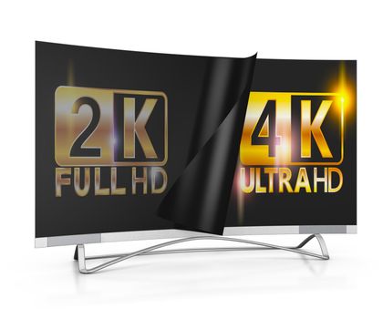 modern TV with 2K and 4K Ultra HD inscription on the screen