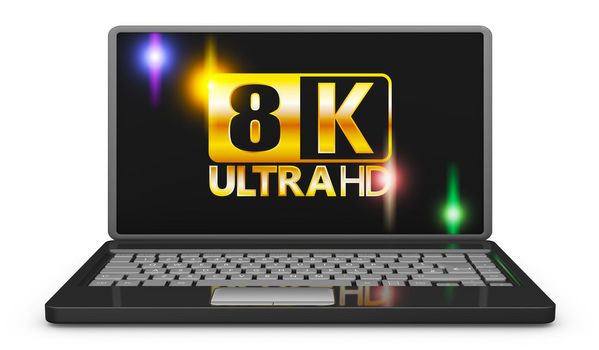 8K laptop on a white background, 3d render.