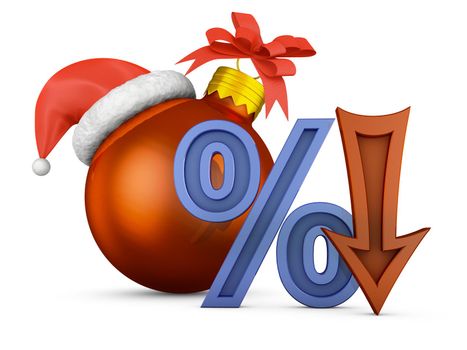 arrow percent near the Christmas ball. 3d render.