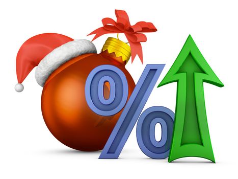 arrow percent near the Christmas ball. 3d render.