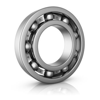 View of a ball bearing in a cut. 3D render.