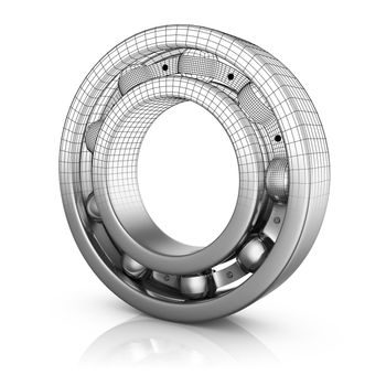 View of ball bearing structures in a cut. 3D render.